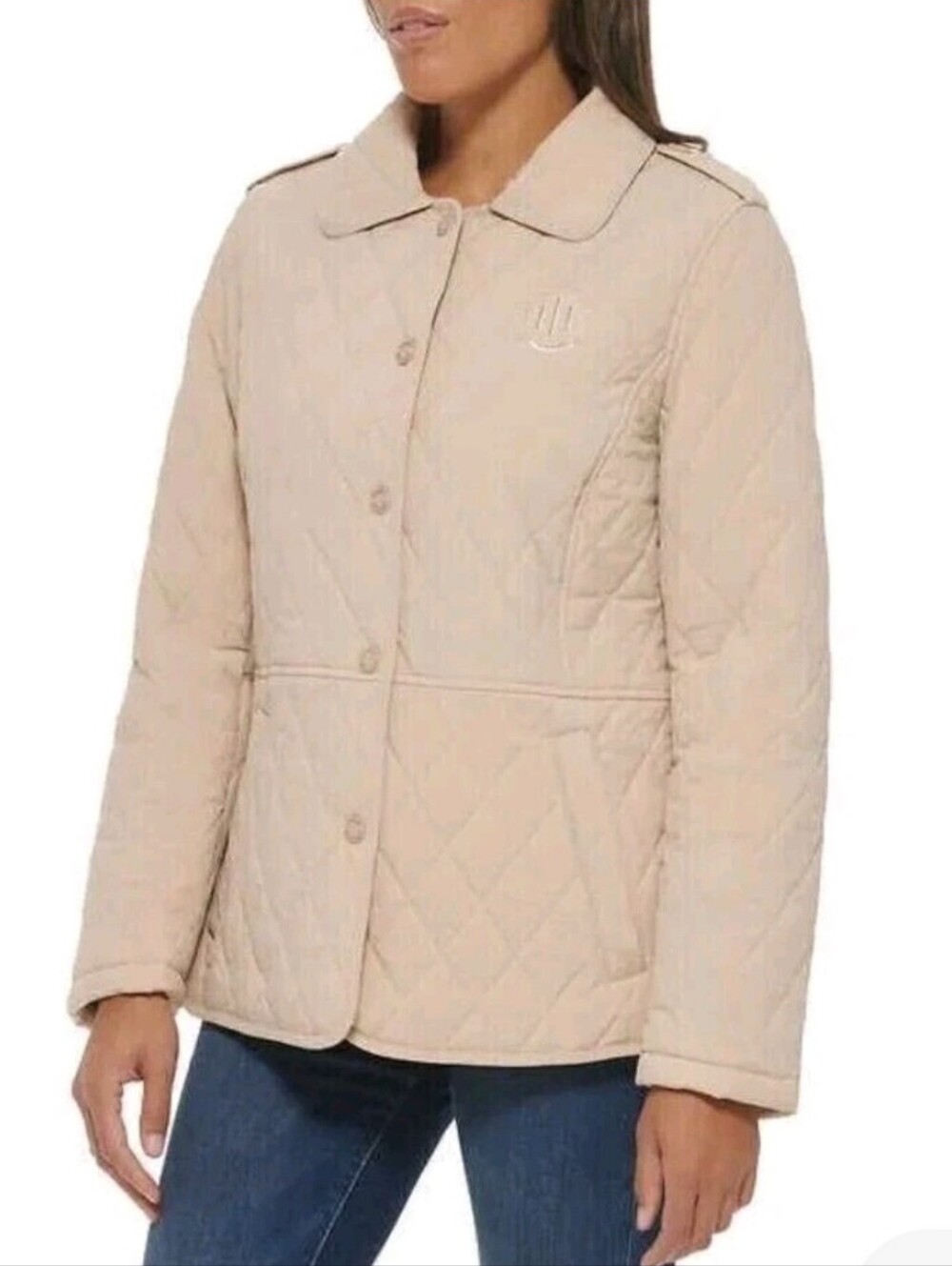 Tommy Hilfiger Preppy Quilted Heritage Coastal Button-Front Jacket Tan Beige S